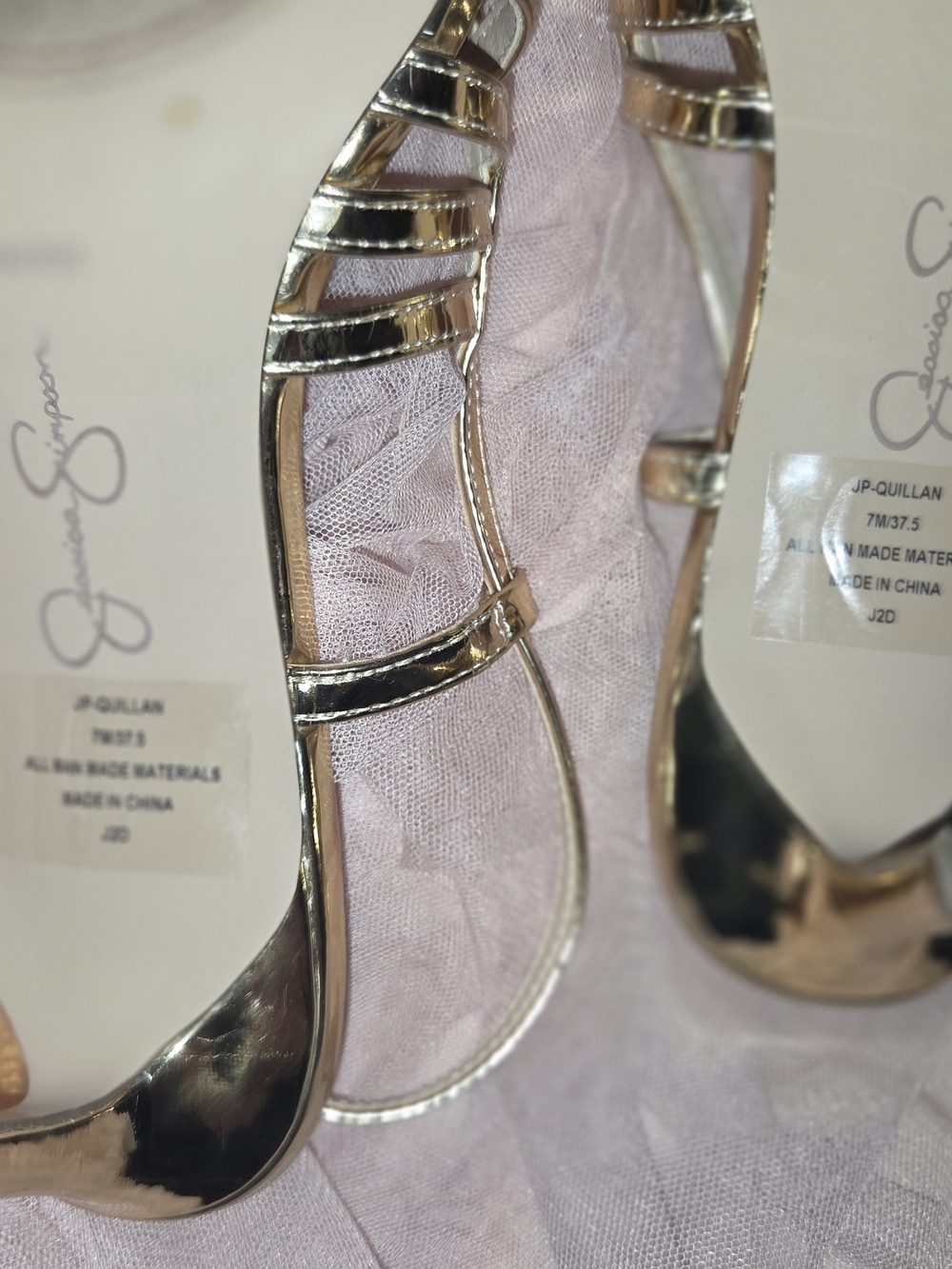 Jessica Simpson Metallic Gold Strappy Slingback Kitten Heel - Picture 7 of 9